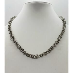 Sterling Silver Byzantine Chain Necklace 18 Inch 26.8g Vintage Chunky Fancy